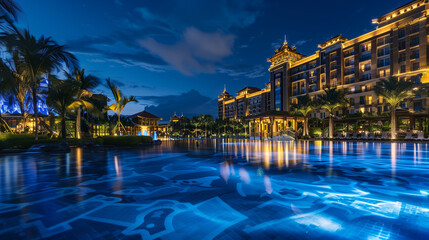 Plakat Ocean view luxury resort hotel night pool