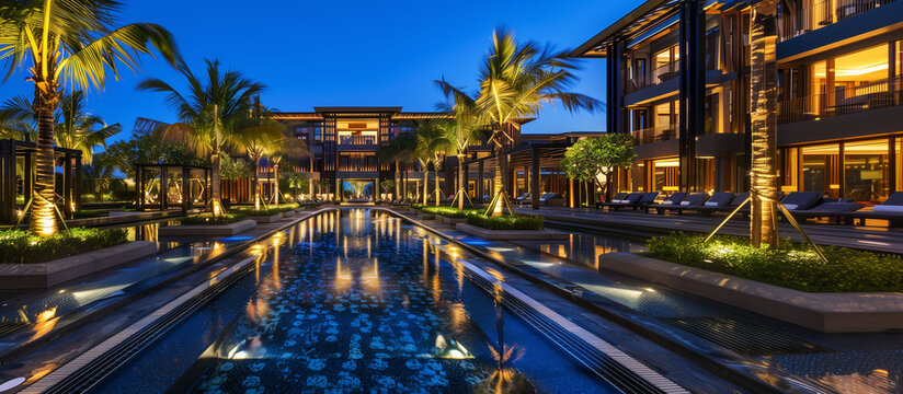 Ocean view luxury resort hotel night pool