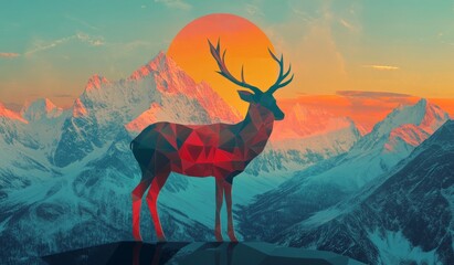 Abstract geometric shapes of deer and mountains