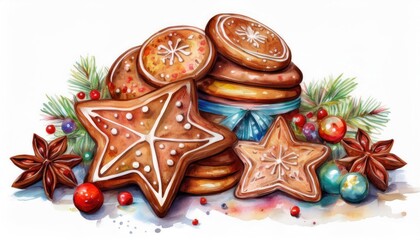 Fototapeta premium A festive arrangement of decorated gingerbread cookies, perfect for holiday celebrations and seasonal festivities.