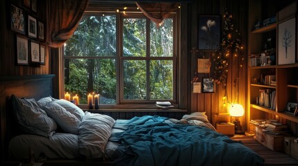 Cozy Cabin Bedroom with Window View
