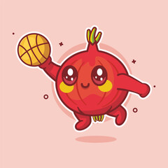 cheerful red onion character mascot playing basketball isolated cartoon