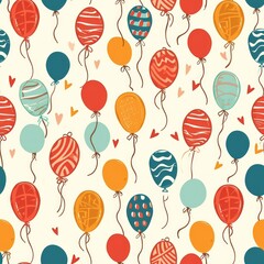 Obraz premium Seamless pattern of birthday balloons in various shapes, sizes, and patterns