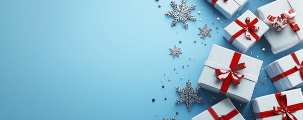 Obraz premium Christmas background with white snowflakes elements, New Year concept