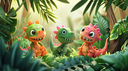Naklejka premium Illustration of kid dinosaur on nature background. Cover book for kid.
