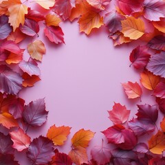 Colorful Leaves on Pink Background, Square Frame Layout