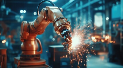 Industrial Robotic Arm Welding with Sparks