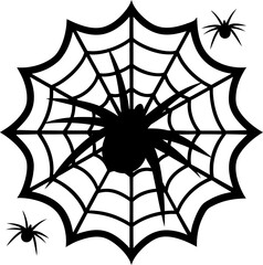 Obraz premium halloween spider web with three spiders in black and white silhouette illustration.