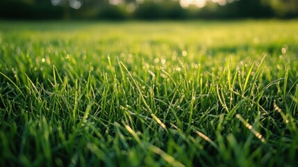 Fototapeta premium Close-up of Lush Green Grass with Sunlight