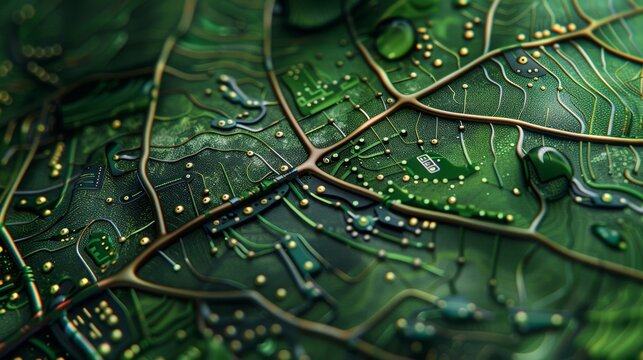 A network of circuitlike pathways form the basis of these bionic leaf textures offering a glimpse into a technological world