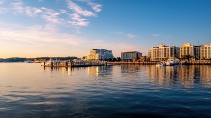Naklejka premium Cityscape Reflection on Calm Water