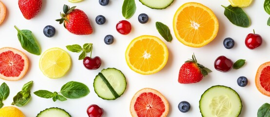 Naklejka premium A colorful pattern of various fruits and vegetables