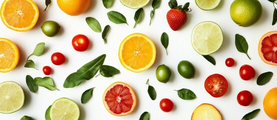 A colorful pattern of various fruits and vegetables