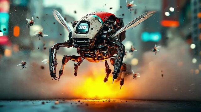 Hyperrealistic Robotic Insect in a Futuristic Battle Scene