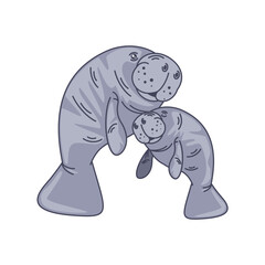 mother and cub of sea cow