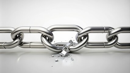 Horizontal silver chain breaking into pieces, rendering, break, chain, horizontal, silver, broken, shattered