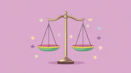 Libra Zodiac Sign with Pink Background and Stars.