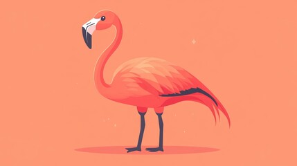 Obraz premium Stylized Flamingo Illustration on Orange Background with Subtle Sparkles