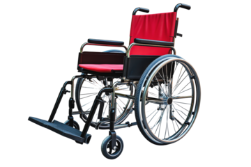PNG Red fabric wheelchair on a white background designed for mobility assistance