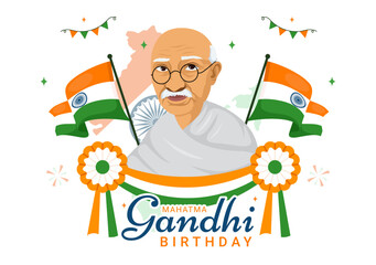 Happy Gandhi Jayanti Day is an Event Celebrated in India on October 2nd, which Marks Gandhi's Birthday in Flat Cartoon Background Vector Illustration