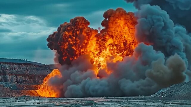 explosive explosion in an open-pit quarry mine