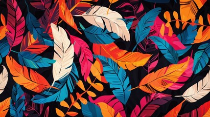 A geometricinspired pattern of overlapping feathers in bold contrasting colors creating a vibrant and eyecatching display