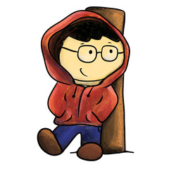 Hoodie boy standing and looking, boy character design