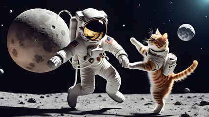 astronaut and cat on the moon