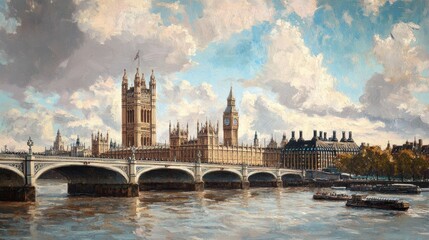 Naklejka premium The Houses of Parliament and Big Ben on the River Thames