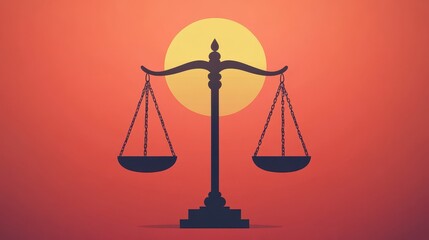 Scales of Justice Silhouette with Sunset Background.