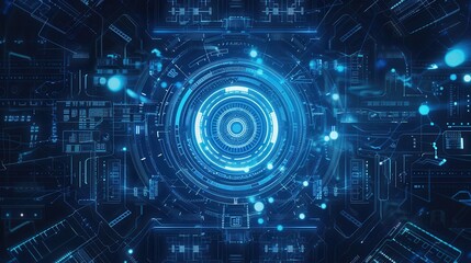 Fototapeta premium Futuristic technology interface with glowing blue lines and circles.