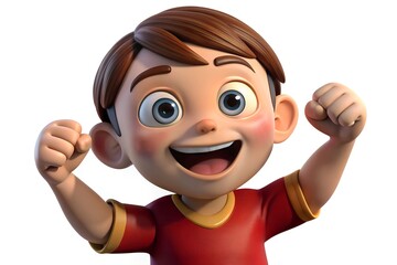 Obraz premium Cheerful Cartoon Boy with Raised Fists