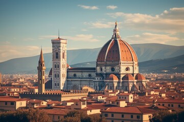 Fototapeta premium Golden Horizons Florence’s Cathedral in Filtered Elegance