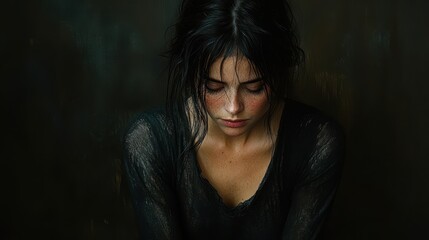 Fototapeta premium Portrait of a Woman with Wet Hair and Freckles.
