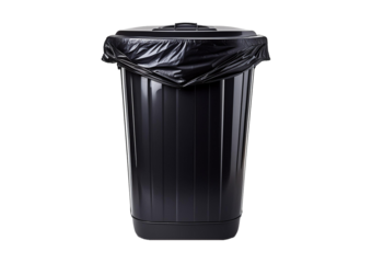 Black street garbage bin isolated on a transparent or white background