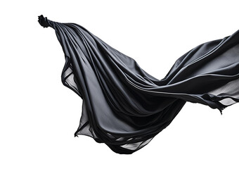 Black cloth flying in the wind isolated on a transparent or white background