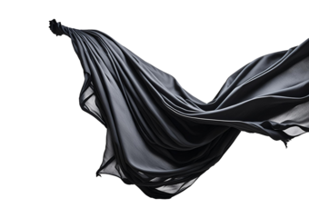Black cloth flying in the wind isolated on a transparent or white background