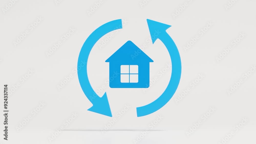 Poster 3d icon rendering of house icon and circle arrow isolated background, looping animation