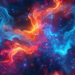 Seamless pattern of neon nebula clouds, adding ethereal and colorful elements to the cosmic desig
