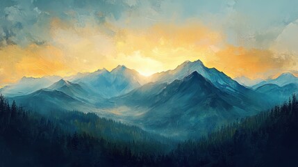 Mountain Range at Sunset.
