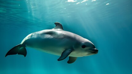 Fototapeta premium Graceful Dolphin Gliding Through the Serene Underwater Realm