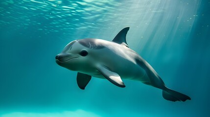 Fototapeta premium Graceful Dolphin Swimming in Vibrant Underwater Seascape