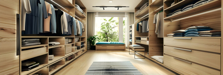 Fototapeta premium Modern Walk-In Closet Interior Design 3D Illustration