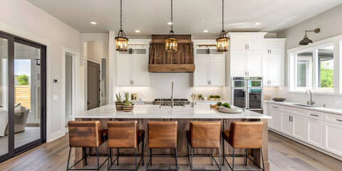 Modern Kitchen Interior Design with White Cabinets and Wood Accents - Photo