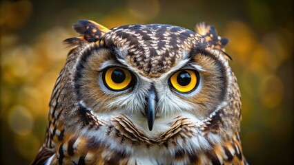 Fototapeta premium Close-up of an owl staring intensely, owl, bird, wildlife, feathers, eyes, nocturnal, predator, close-up, detailed
