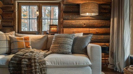A rustic cabin with natural wood embossed wall panels adding warmth and texture to the cozy interior.