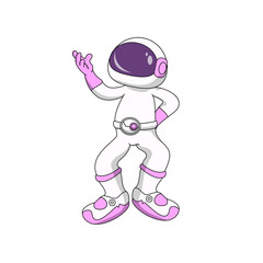 astronaut with hand style metal dan say hello,  Cartoon Vector Icon Illustration.  Flat Cartoon Style. Icon Concept Isolated Premium Vector.