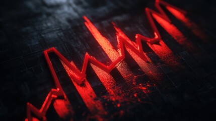 Fototapeta premium Red Line Graph on a Dark Surface