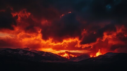 Fototapeta premium Witnessing the mesmerizing beauty of a dark and glowing sky with fire and smoke 