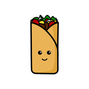 Illustration vector graphic of burrito kawaii isolated on white background.